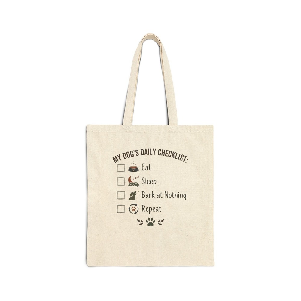 Three Dog Acres My Dog's Daily Checklist Tote Bag Natural Cotton Canvas 15x16